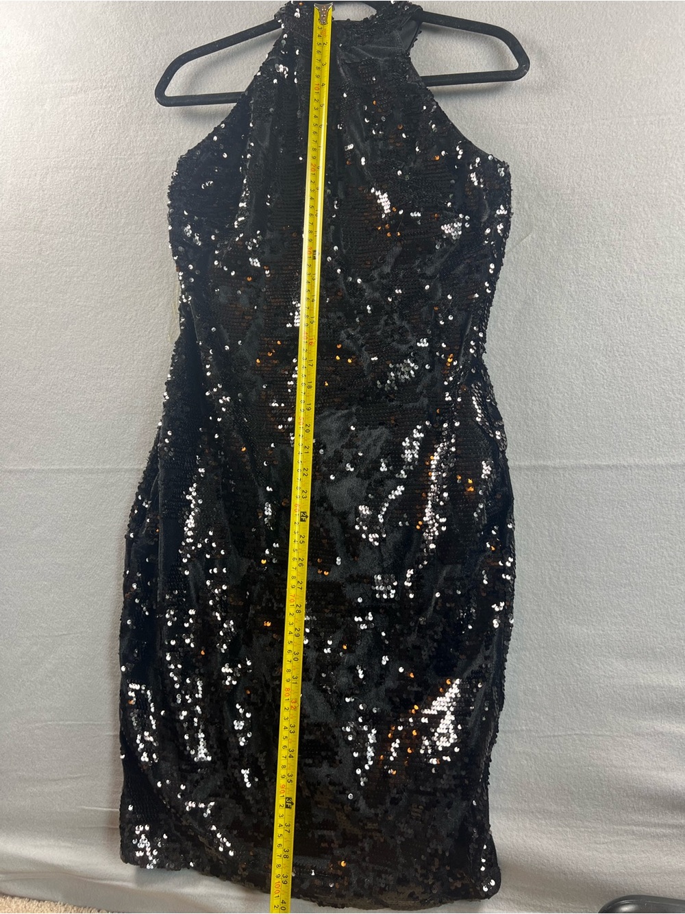 Gianni Bini Black Sequin Halter Backless Midi Dress